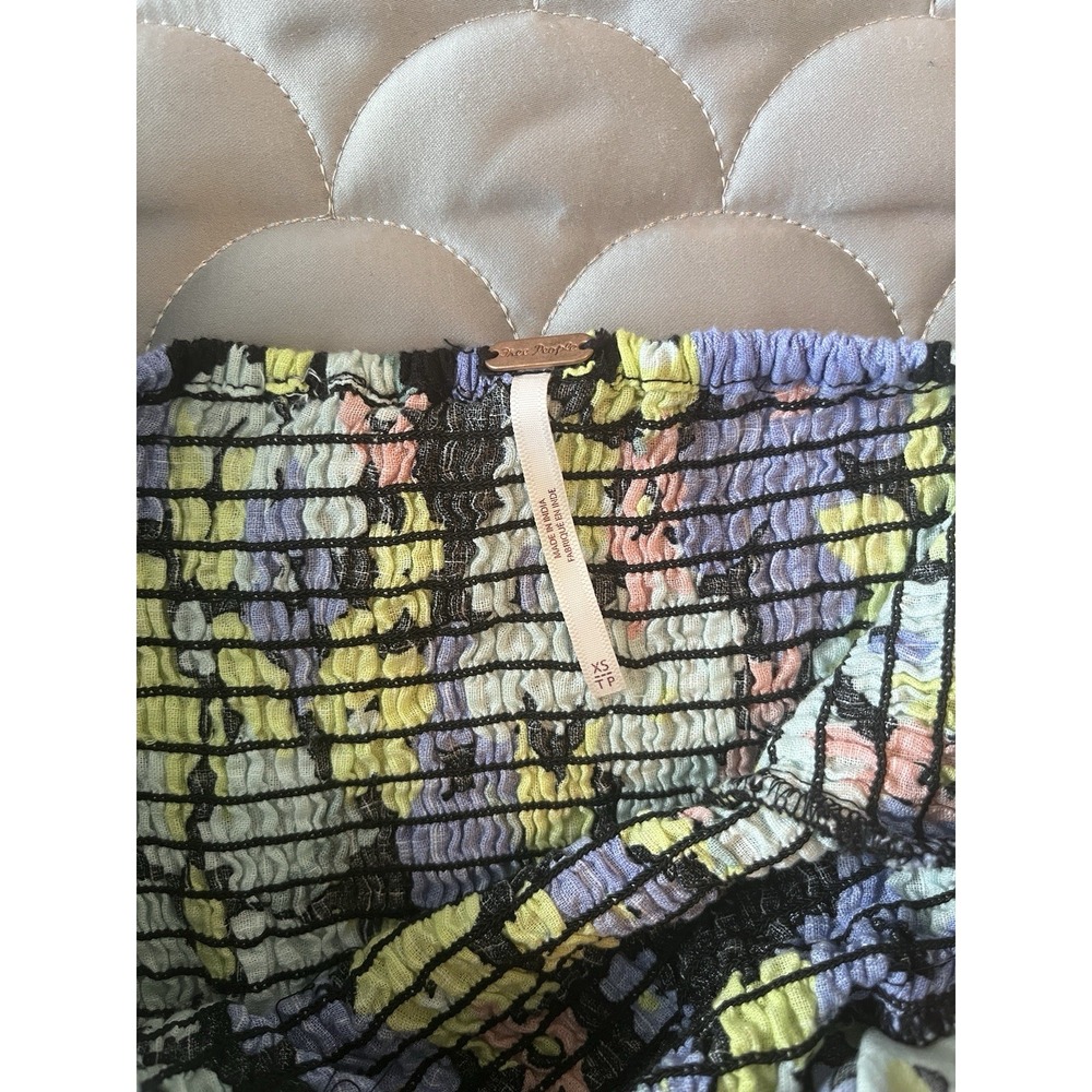 Free People Ariana Printed Top Floral Puff Sleeve Smocked Blouse Size xsmall - Picture 5 of 10